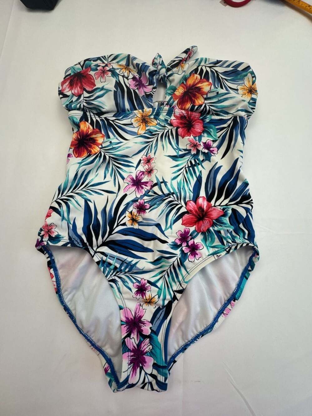 Time and Tru Women's Tropical Floral Print Strapless One-Piece Swimsuit